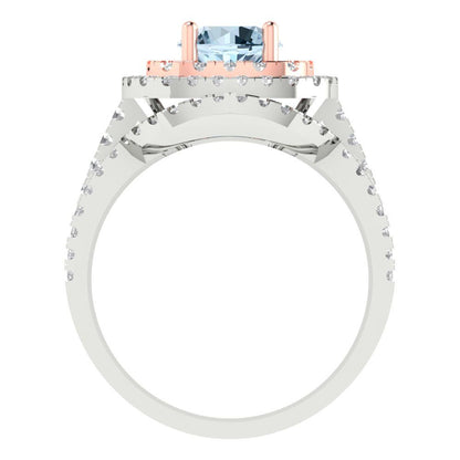 1.7825 cttw Round Cut Natural Aquamarine Bridal Set - Solid White/Rose Gold Engagement Ring & Wedding Band