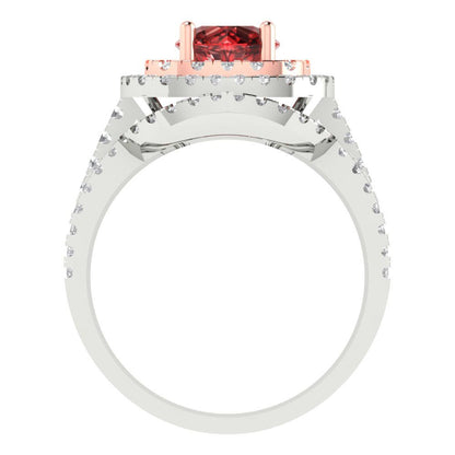 1.7825 cttw Round Cut Natural Garnet Bridal Set - Solid White/Rose Gold Engagement Ring & Wedding Band