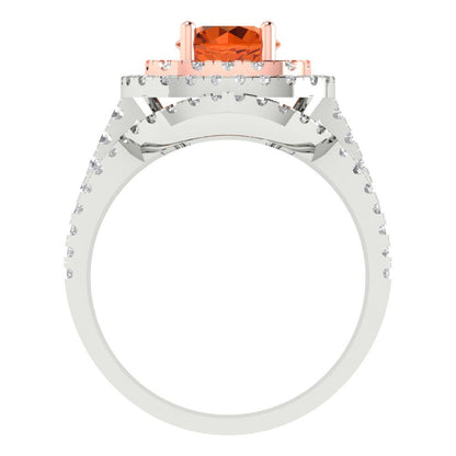 1.7825 cttw Round Cut Simulated Pink Tourmaline Bridal Set - Solid White/Rose Gold Engagement Ring & Wedding Band
