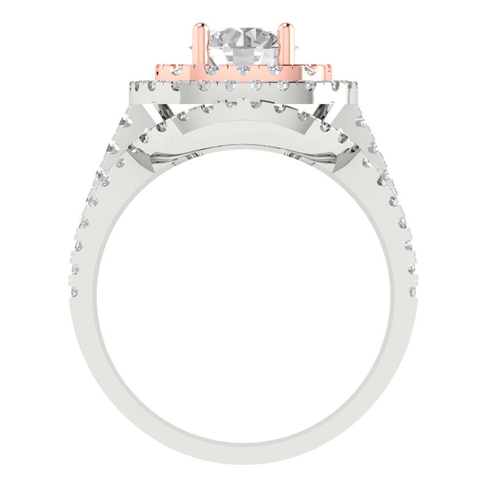 1.7825 cttw Round Cut White Sapphire Bridal Set - Solid White/Rose Gold Engagement Ring & Wedding Band