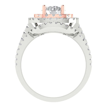 1.7825 cttw Round Cut White Sapphire Bridal Set - Solid White/Rose Gold Engagement Ring & Wedding Band