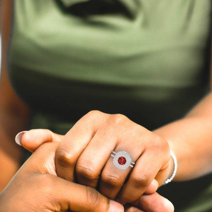 1.7825 cttw Round Cut Natural Garnet Bridal Set - Solid White/Rose Gold Engagement Ring & Wedding Band