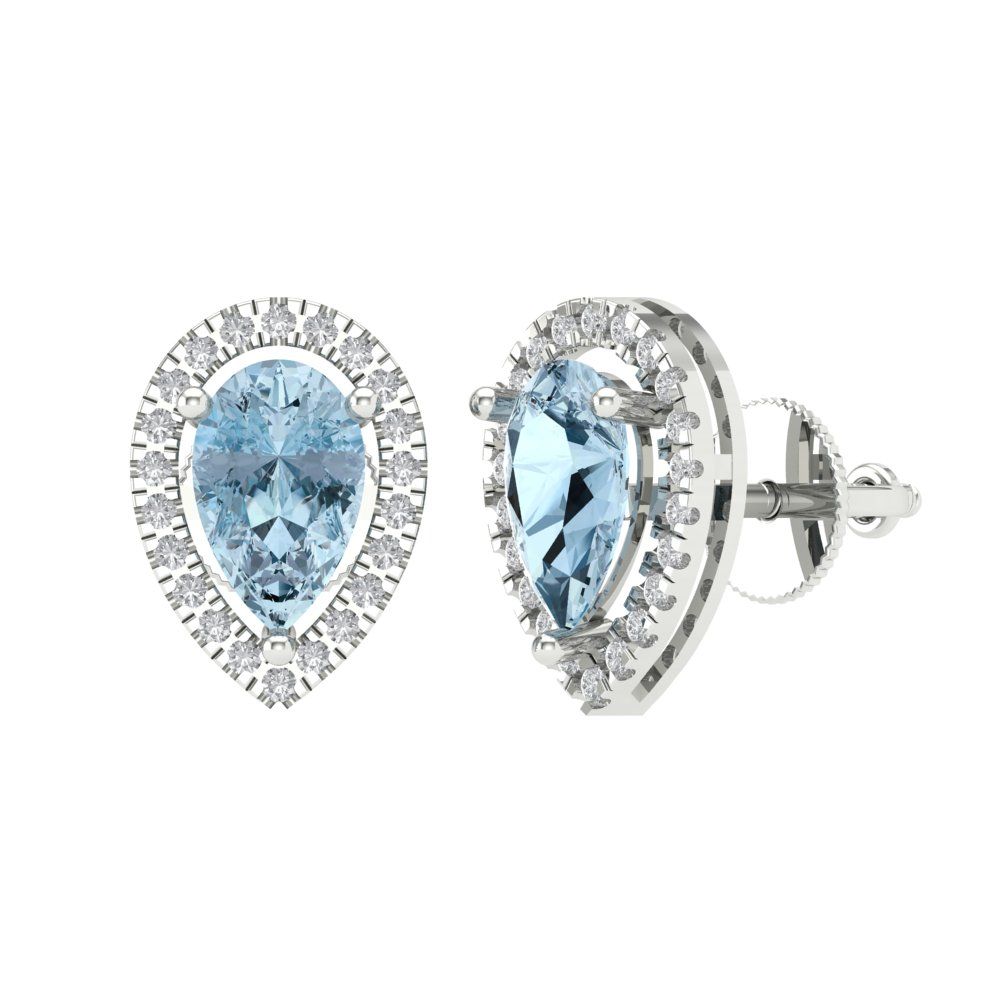2.72cttw Aquamarine Gold-Plated 925 Silver Screw Back Stud Earrings