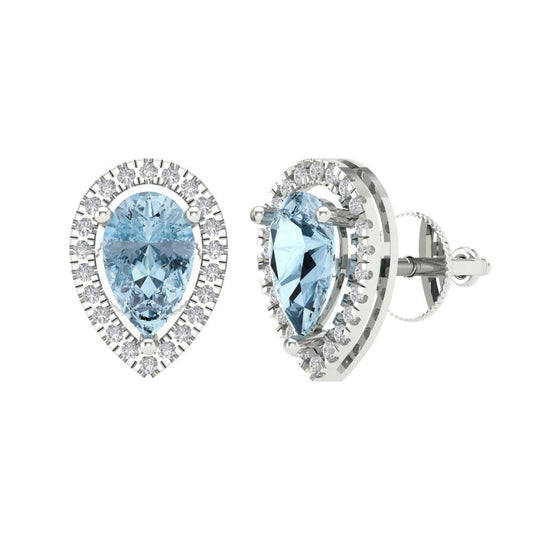 2.72cttw Aquamarine Gold-Plated 925 Silver Screw Back Stud Earrings