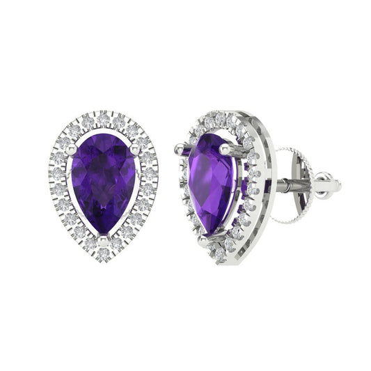 2.72cttw Amethyst Gold-Plated 925 Silver Screw Back Stud Earrings