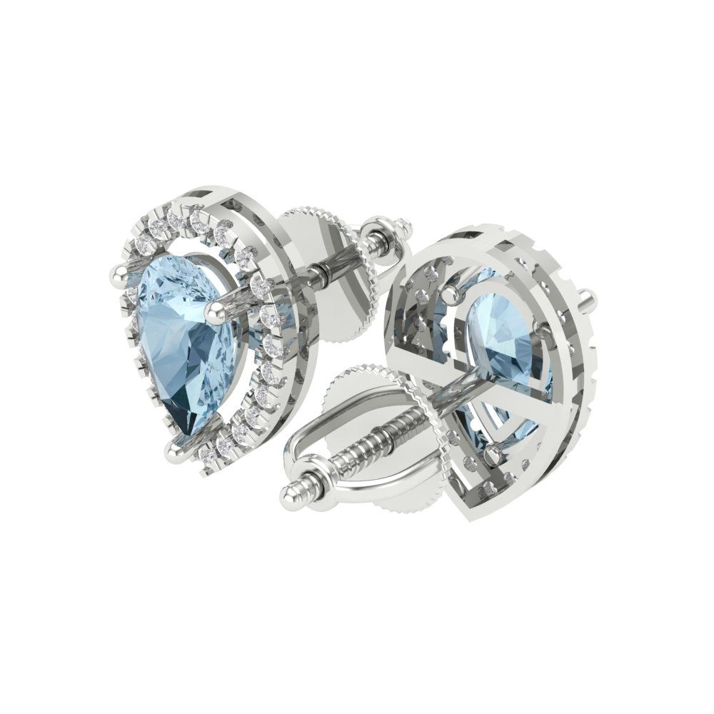 2.72cttw Aquamarine Gold-Plated 925 Silver Screw Back Stud Earrings