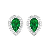 2.72 ct Brilliant Pear Cut Halo Studs Simulated Emerald Stone White Gold Earrings Screw back