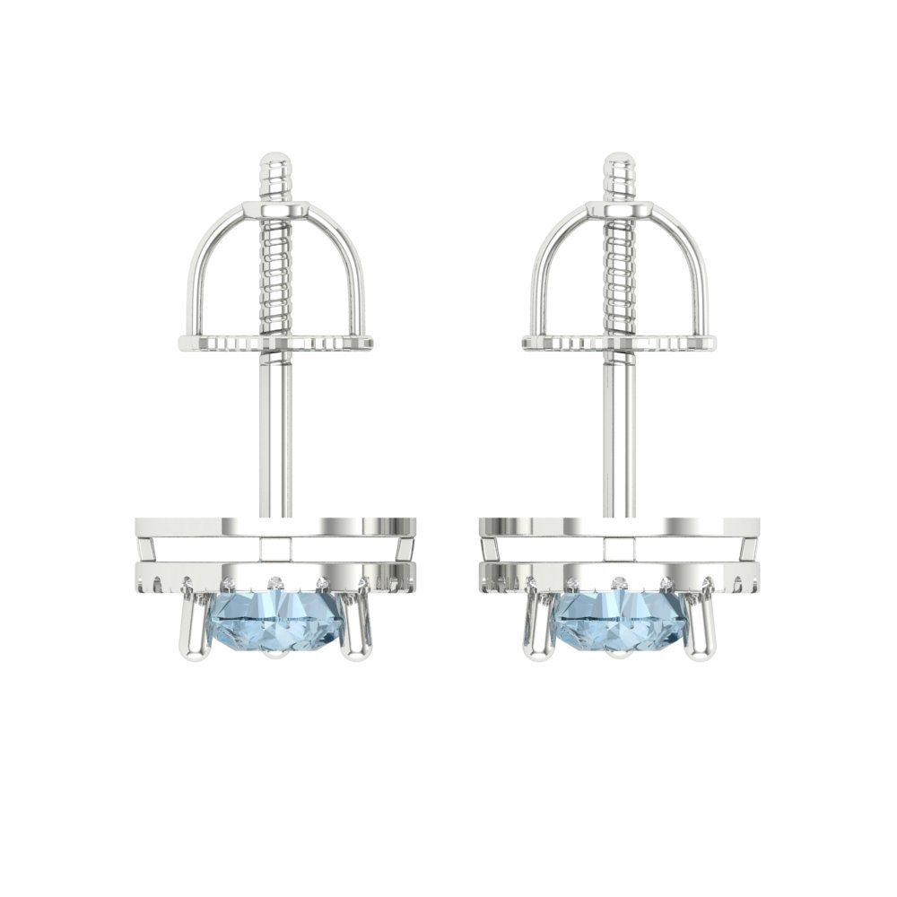 2.72cttw Aquamarine Gold-Plated 925 Silver Screw Back Stud Earrings