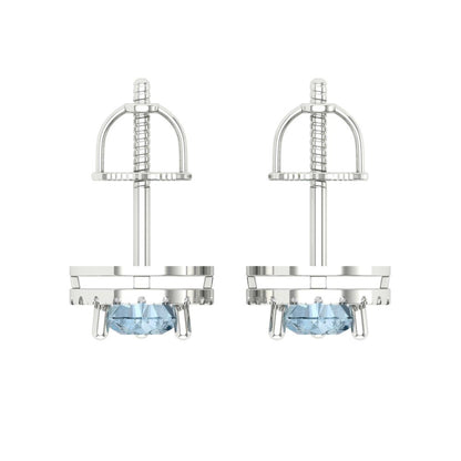 2.72cttw Aquamarine Gold-Plated 925 Silver Screw Back Stud Earrings