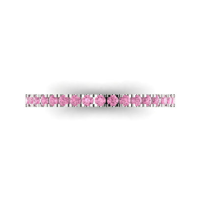 0.285 cttw Simulated Pink Diamond Round Cut White Gold Eternity Wedding Band
