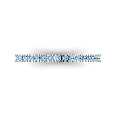 0.285 cttw Natural Aquamarine Round Cut White Gold Eternity Wedding Band