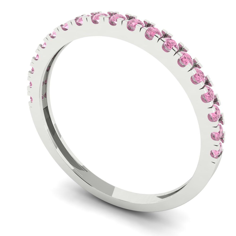0.285 cttw Simulated Pink Diamond Round Cut White Gold Eternity Wedding Band