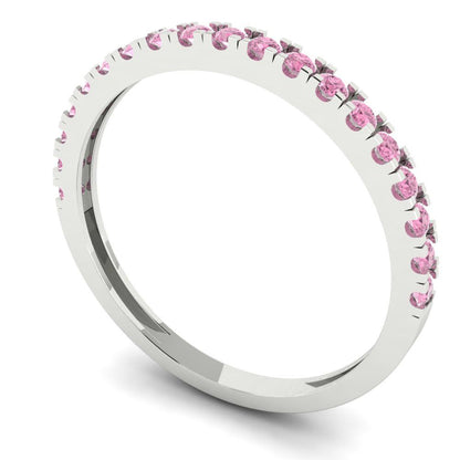 0.285 cttw Simulated Pink Diamond Round Cut White Gold Eternity Wedding Band