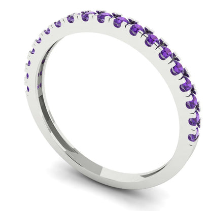 0.285 cttw Natural Amethyst Round Cut White Gold Eternity Wedding Band