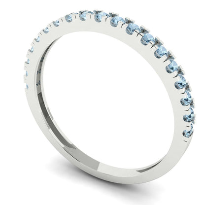 0.285 cttw Natural Sky Blue Topaz Round Cut White Gold Eternity Wedding Band