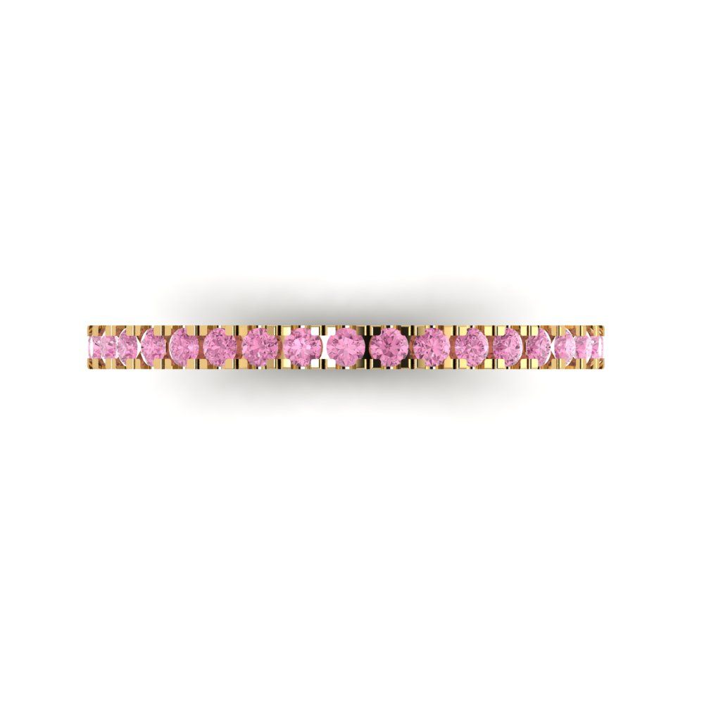 0.285 cttw Simulated Pink Diamond Round Cut Yellow Gold Eternity Wedding Band
