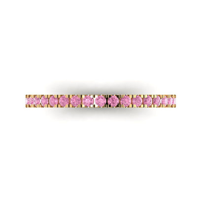 0.285 cttw Simulated Pink Diamond Round Cut Yellow Gold Eternity Wedding Band