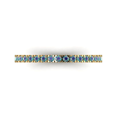 0.285 cttw Blue Moissanite Round Cut Yellow Gold Eternity Wedding Band