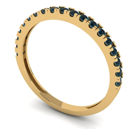 0.285 cttw Natural London Blue Topaz Round Cut Yellow Gold Eternity Wedding Band
