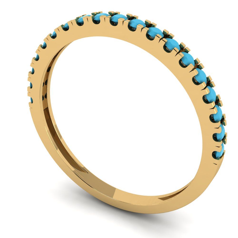 0.285 cttw Simulated Turquoise Round Cut Yellow Gold Eternity Wedding Band