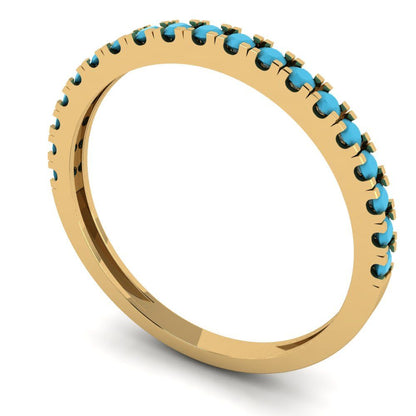 0.285 cttw Simulated Turquoise Round Cut Yellow Gold Eternity Wedding Band