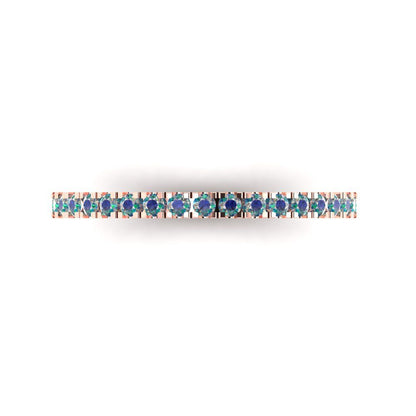 0.285 cttw Blue Moissanite Round Cut Rose Gold Eternity Wedding Band