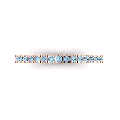 0.285 cttw Natural Aquamarine Round Cut Rose Gold Eternity Wedding Band