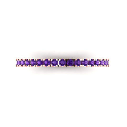 0.285 cttw Natural Amethyst Round Cut Rose Gold Eternity Wedding Band