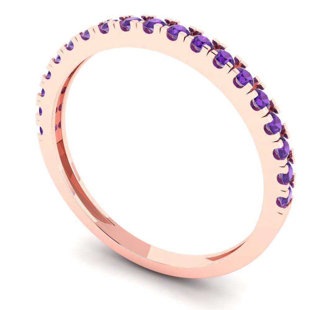 0.285 cttw Natural Amethyst Round Cut Rose Gold Eternity Wedding Band