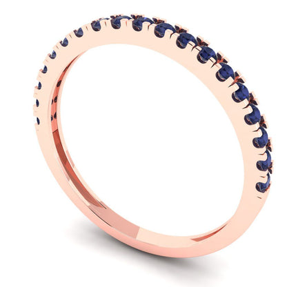 0.285 cttw Simulated Blue Sapphire Round Cut Rose Gold Eternity Wedding Band