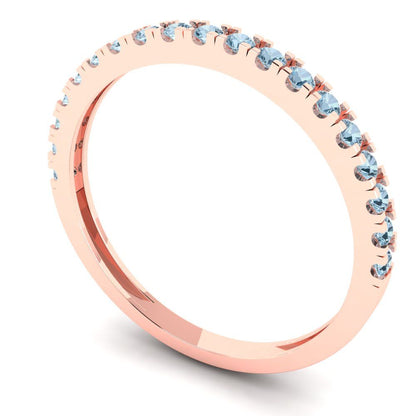 0.285 cttw Natural Aquamarine Round Cut Rose Gold Eternity Wedding Band
