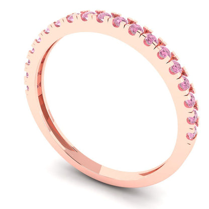0.285 cttw Simulated Pink Diamond Round Cut Rose Gold Eternity Wedding Band