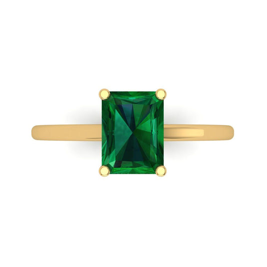 2 cttw Simulated Emerald Solitaire  Engagement Ring - Solid Yellow Gold (VVS1, Emerald Cut,8x6mm)
