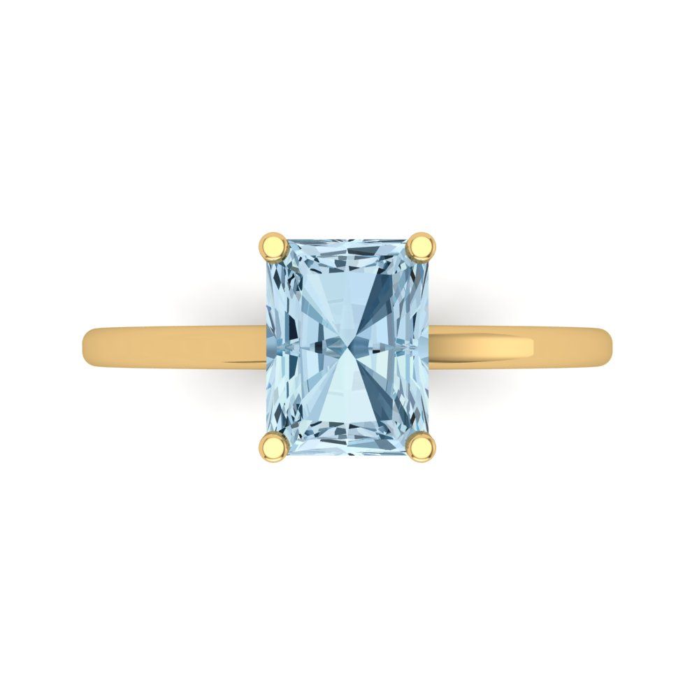 2 cttw Natural Aquamarine Solitaire  Engagement Ring - Solid Gold (Emerald Cut,8x6mm)