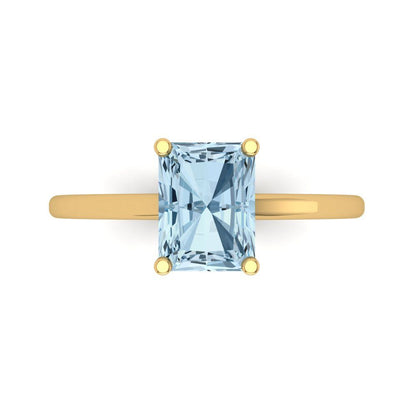 2 cttw Natural Aquamarine Solitaire  Engagement Ring - Solid Gold (Emerald Cut,8x6mm)