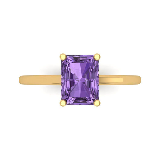 2 cttw Simulated Alexandrite Solitaire  Engagement Ring - Solid Yellow Gold (VVS1, Emerald Cut,8x6mm)