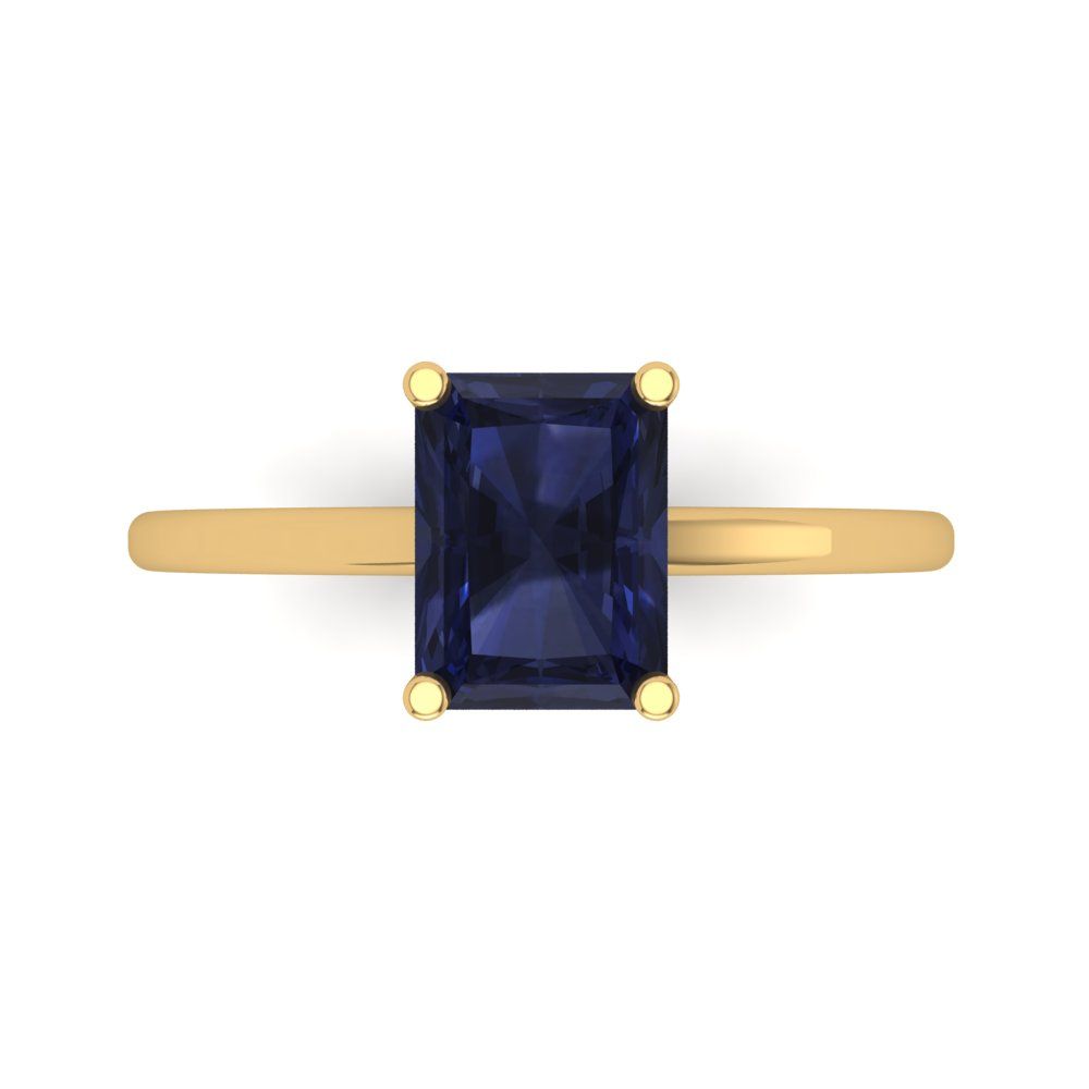 2 cttw Simulated Blue Sapphire Solitaire  Engagement Ring - Solid Gold (Emerald Cut,8x6mm)