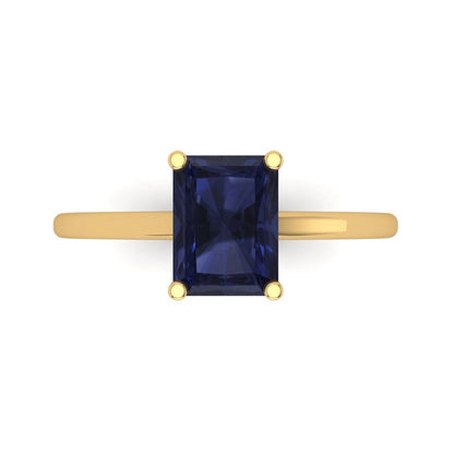 2 cttw Simulated Blue Sapphire Solitaire  Engagement Ring - Solid Gold (Emerald Cut,8x6mm)
