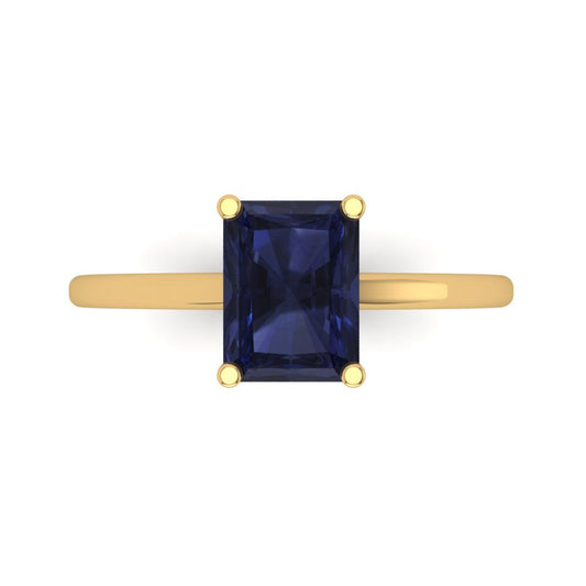 2 cttw Simulated Blue Sapphire Solitaire  Engagement Ring - Solid Yellow Gold (VVS1, Emerald Cut,8x6mm)