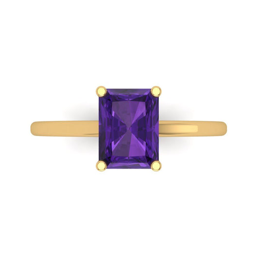 2 cttw Natural Amethyst Solitaire  Engagement Ring - Solid Yellow Gold (VVS1, Emerald Cut,8x6mm)