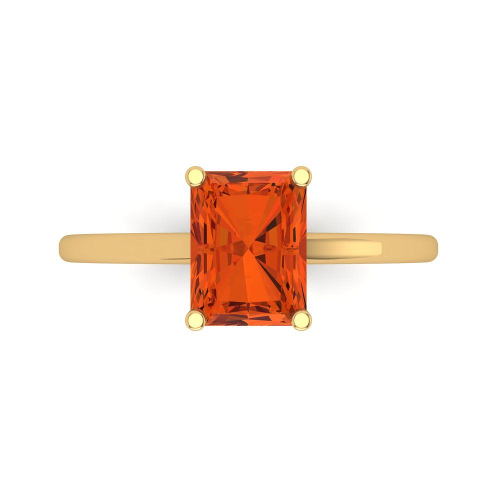 2 cttw Zirconia Simulated Red Diamond Solitaire  Engagement Ring - Solid Gold (VVS1, Emerald Cut,8x6mm)