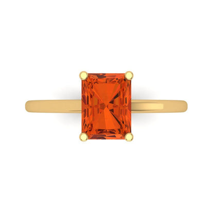 2 cttw Zirconia Simulated Red Diamond Solitaire  Engagement Ring - Solid Gold (VVS1, Emerald Cut,8x6mm)