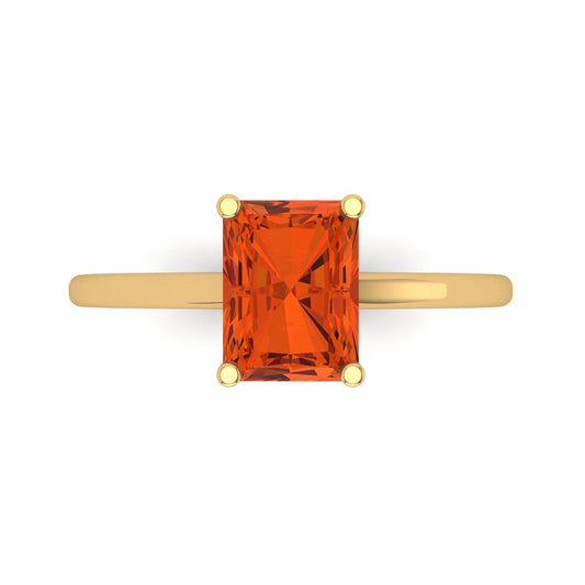 2 cttw Zirconia Simulated Red Diamond Solitaire  Engagement Ring - Solid Yellow Gold (VVS1, Emerald Cut,8x6mm)