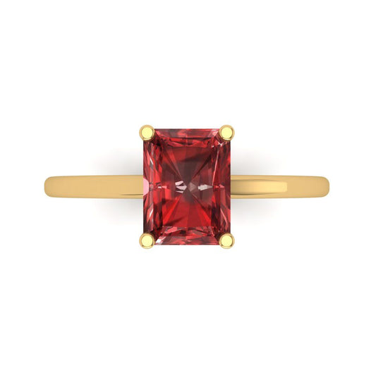 2 cttw Natural Garnet Solitaire  Engagement Ring - Solid Yellow Gold (VVS1, Emerald Cut,8x6mm)
