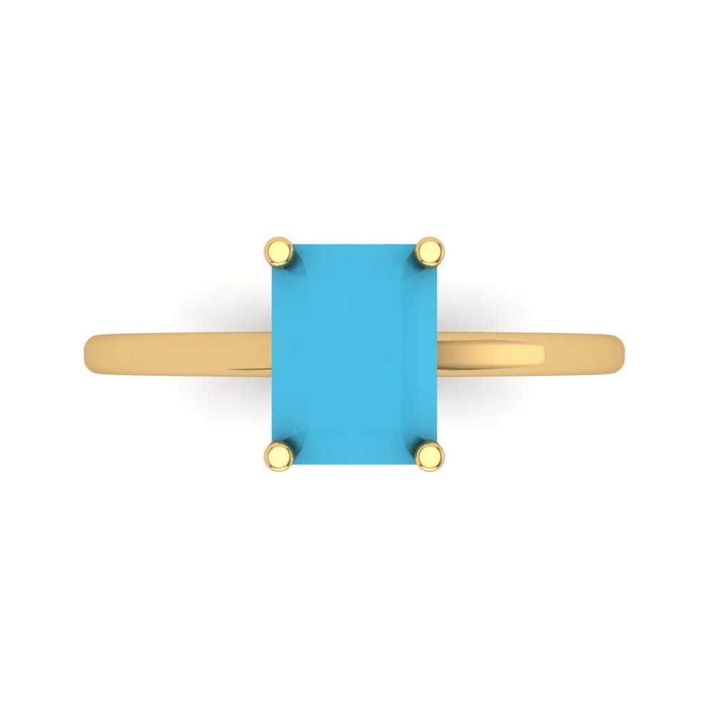 2 cttw Simulated Turquoise Solitaire  Engagement Ring - Solid Gold (Emerald Cut,8x6mm)