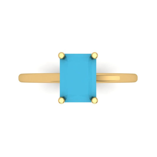2 cttw Simulated Turquoise Solitaire  Engagement Ring - Solid Yellow Gold (VVS1, Emerald Cut,8x6mm)