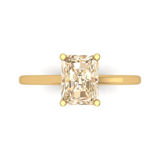 2 cttw Natural Morganite Solitaire  Engagement Ring - Solid Yellow Gold (VVS1, Emerald Cut,8x6mm)