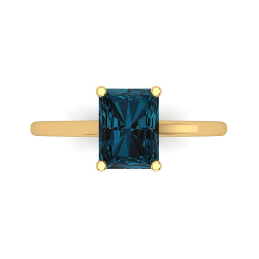 2 cttw Natural London Blue Topaz Solitaire  Engagement Ring - Solid Yellow Gold (VVS1, Emerald Cut,8x6mm)