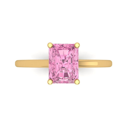 2 cttw Zirconia Simulated Pink Diamond Solitaire  Engagement Ring - Solid Yellow Gold (VVS1, Emerald Cut,8x6mm)