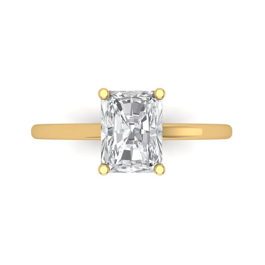 2 cttw White Sapphire Solitaire  Engagement Ring - Solid Yellow Gold (VVS1, Emerald Cut,8x6mm)